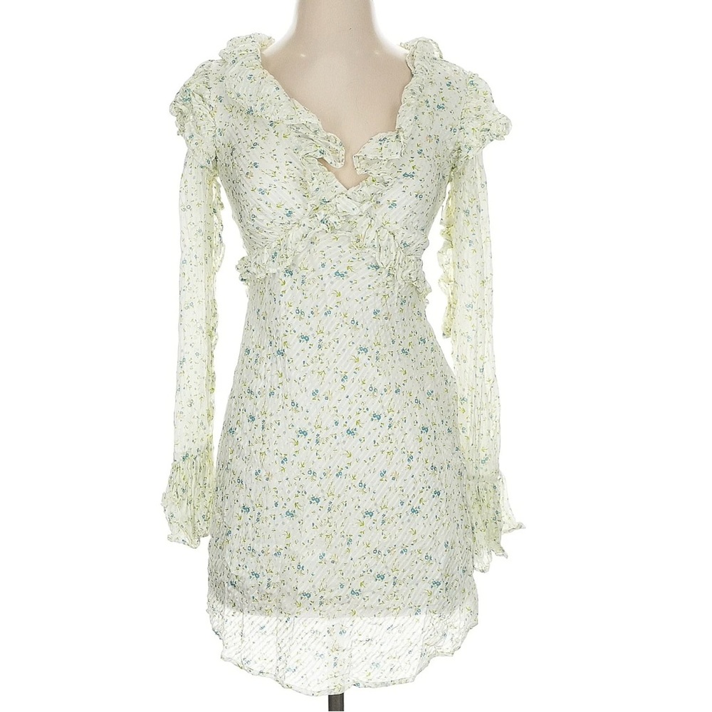 Free People Green Ruffled Wrap Dress with Bishop Sleeves